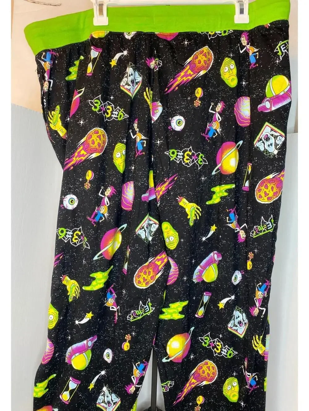 Rick and Morty Pants Green/Black Multi Lounge Pajama Joggers Mens XXL~ EUC